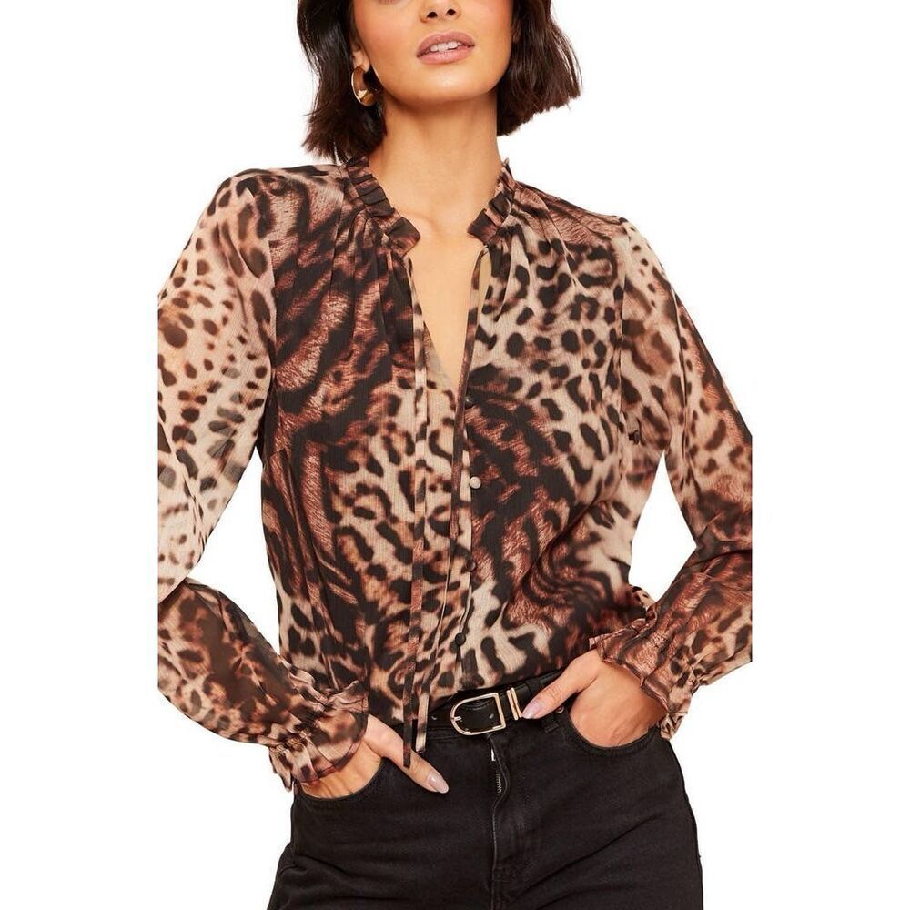 Friends like these Womens size 6 animal print chiffon Ruffle Top